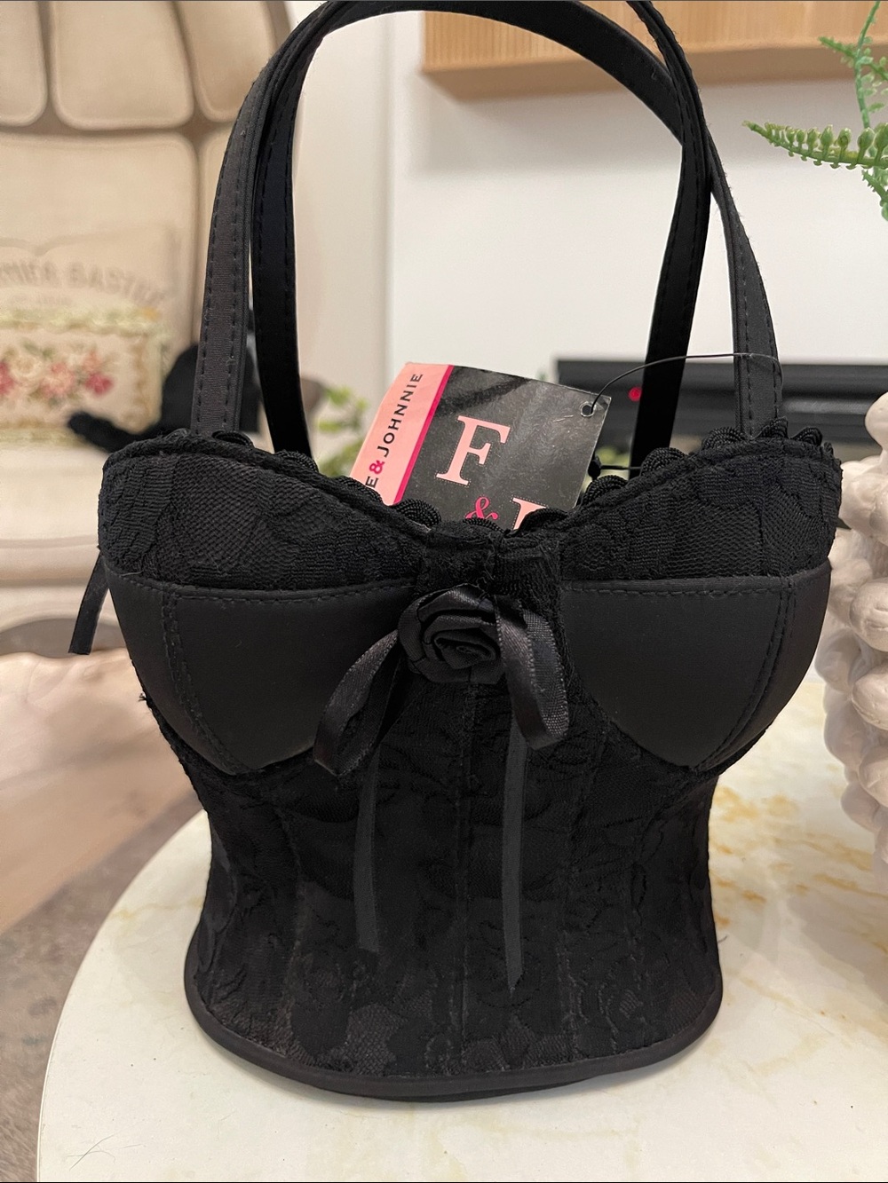 F & J Black Lace corset bag. Y2K 1990’s vintage NWT